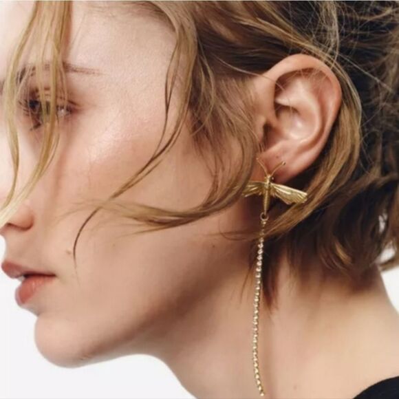 New ZARA Jeweled Dragonfly Dangle Earrings - Picture 9 of 11